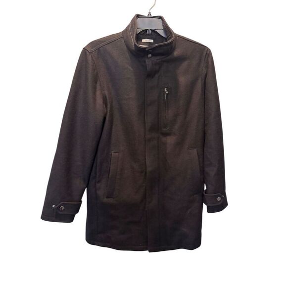 Perry Ellis Men's Black Wool Blend Overcoat Size M Stand-Up Collar - Picture 2 of 15